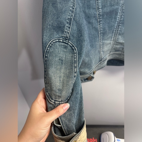 Burberry Brit Women’s Denim Jacket Open Front With Elbow Patches - Size Large - Picture 8 of 8